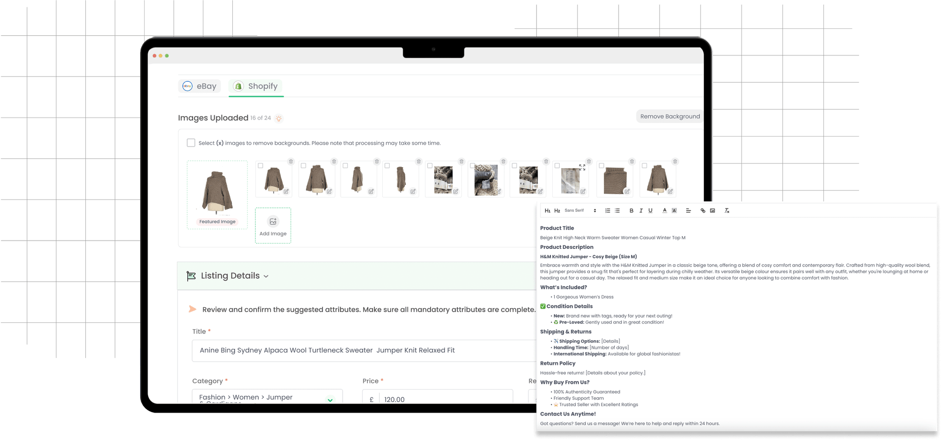 Brand customization template interface showing thriftify platform