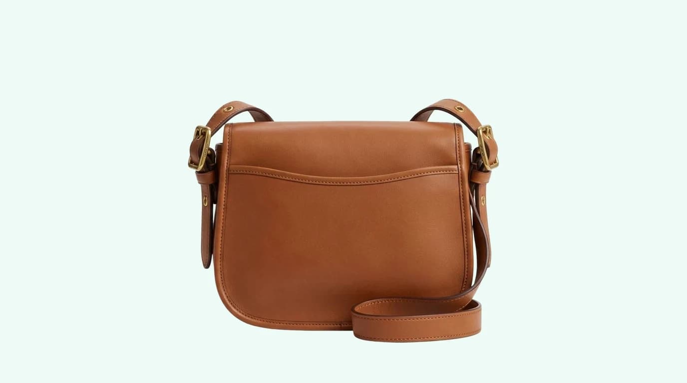 Back view of a Coach Saddle Bag 23 in black leather