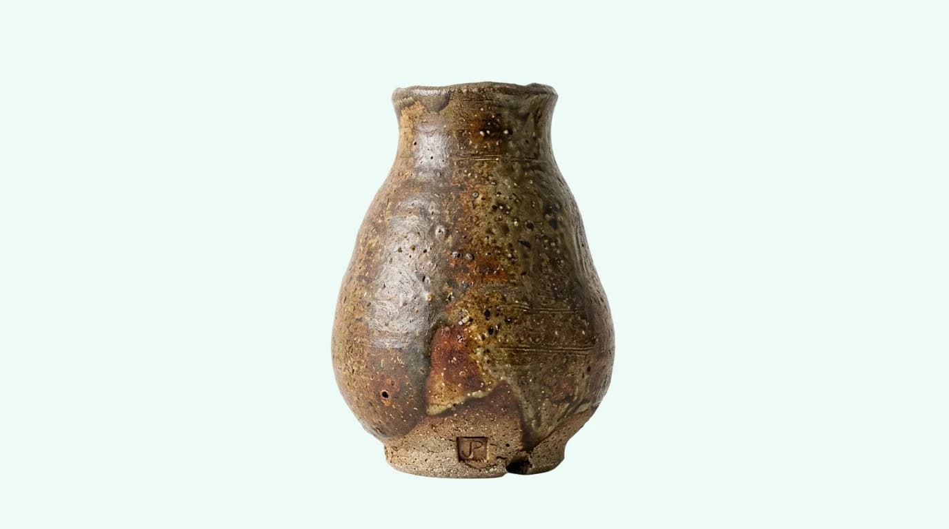 Alternate angle of a mid-century studio pottery stoneware vase