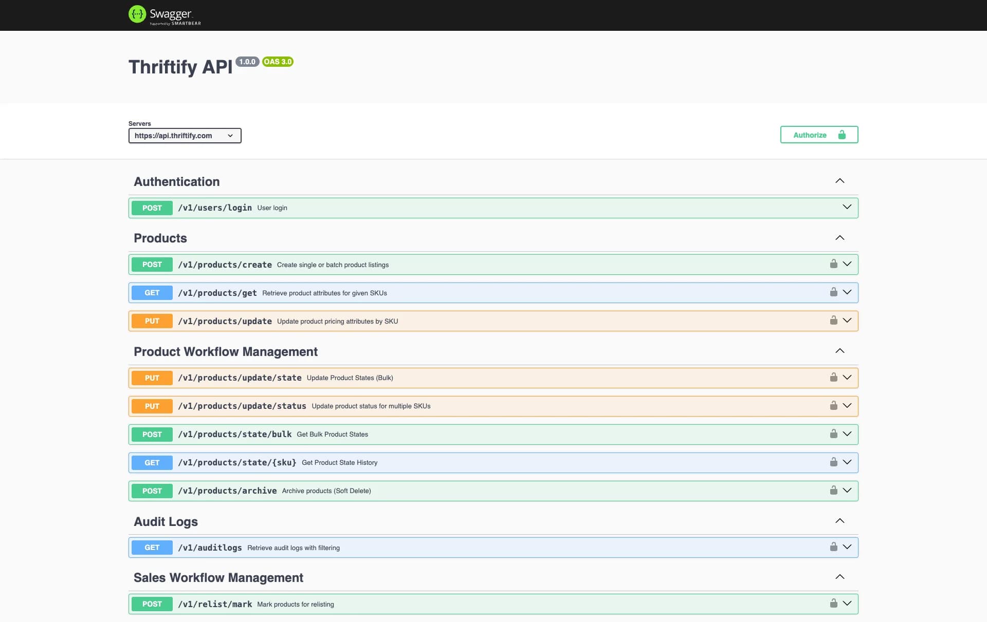 API listing console showing batch request and live response