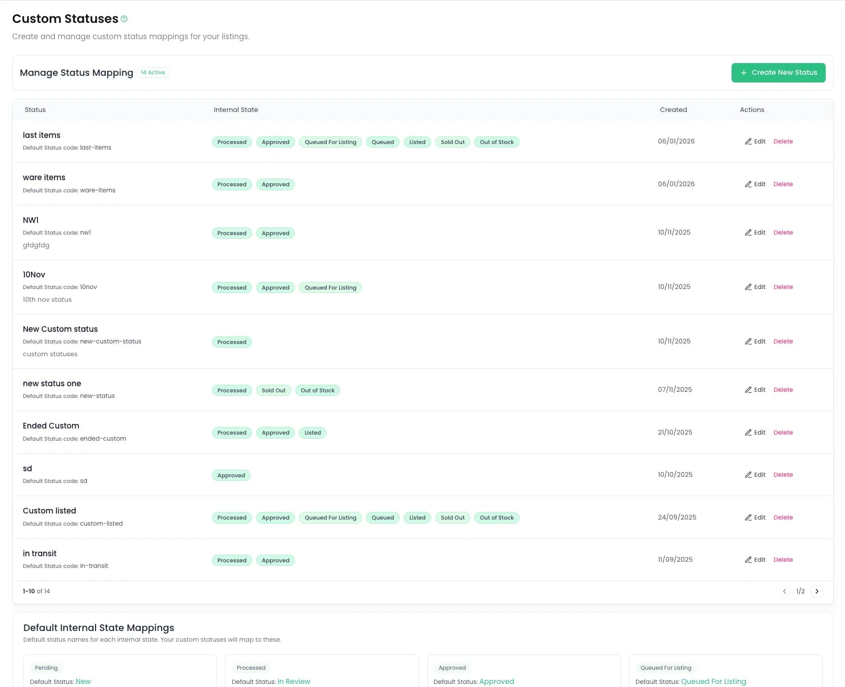 Custom workflow status mapping for enterprise listing stages