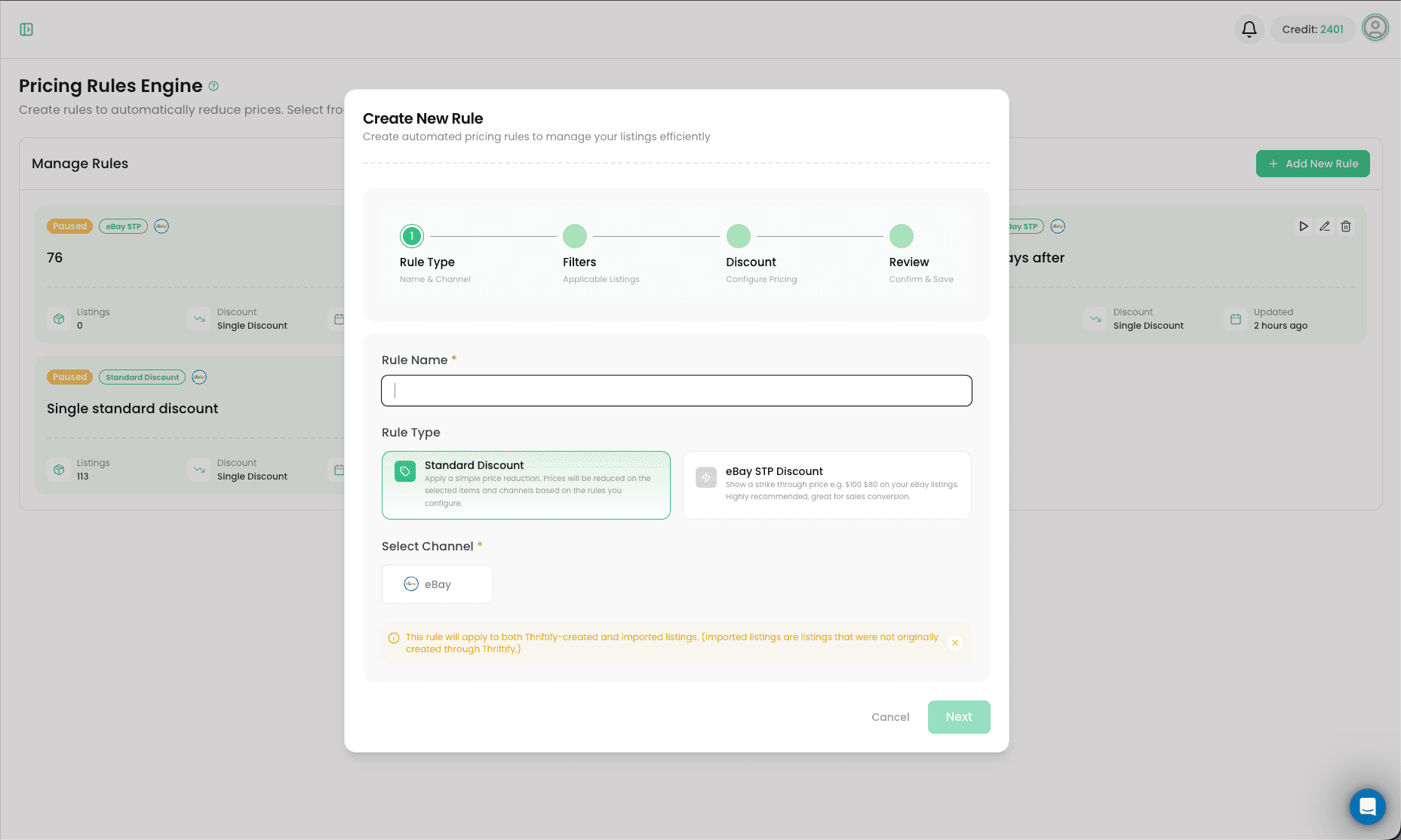 Thriftify automated pricing and pricing rules engine for markdowns and strike-through pricing