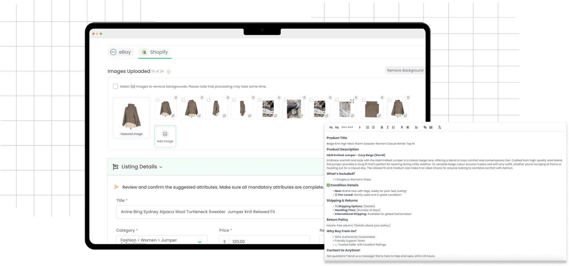 Brand customization template interface showing thriftify platform