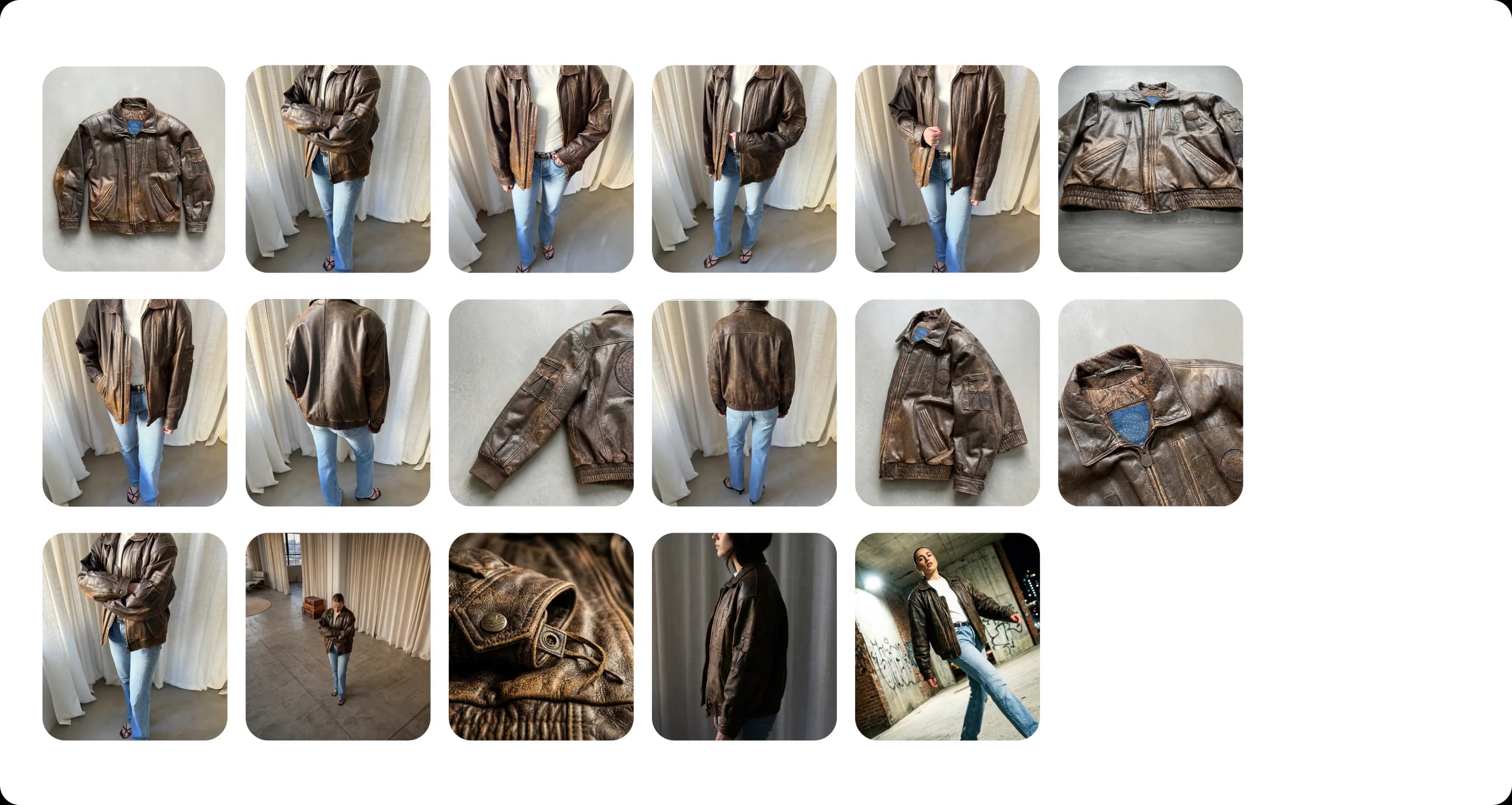 Grid of vintage clothing photos before listing in Thriftify