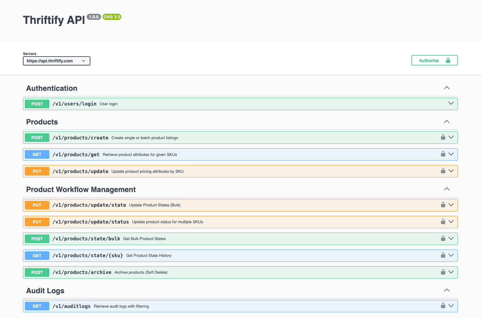 Thriftify API request and response example in the developer console