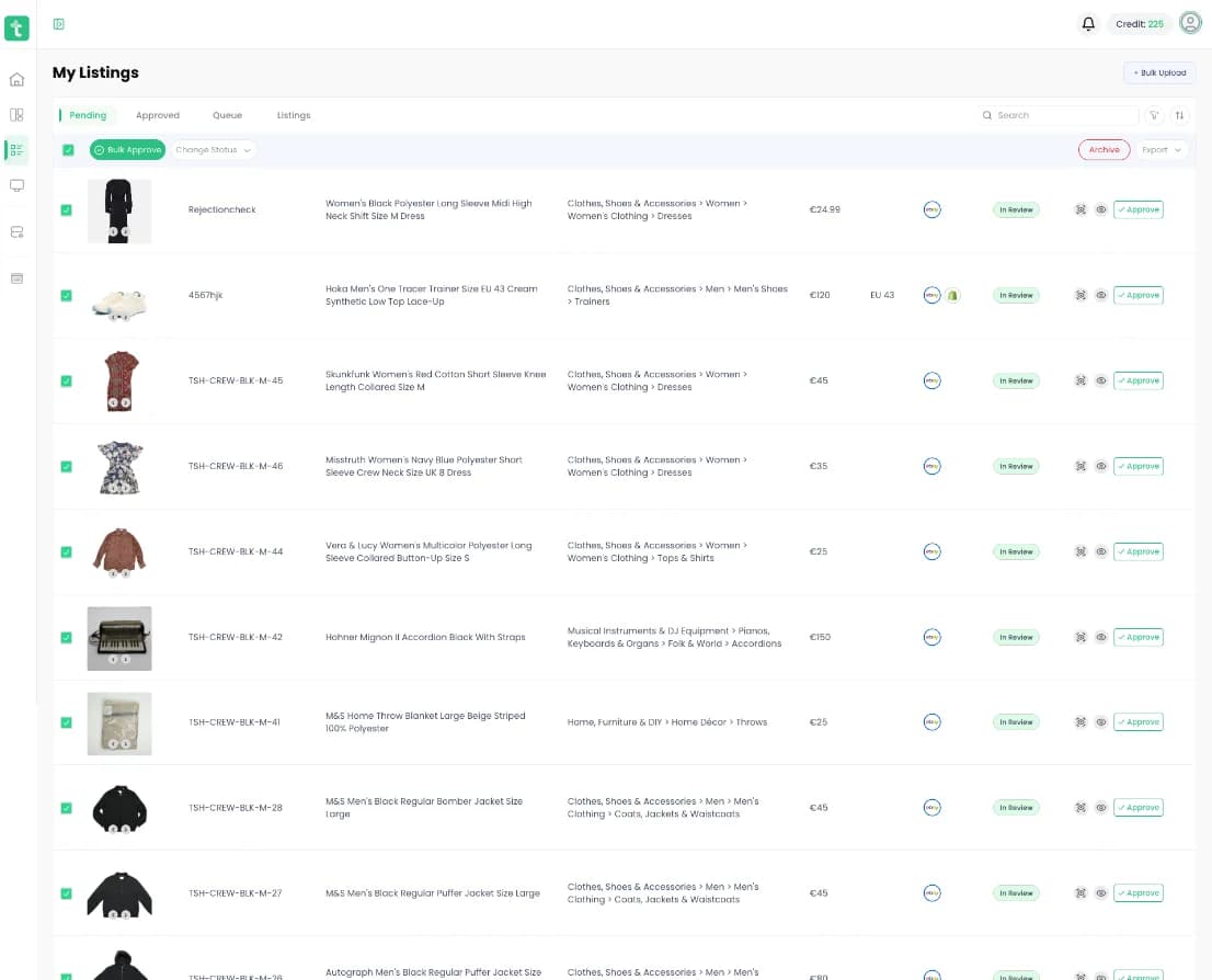 Bulk approval queue showing listings ready for grouped approval.