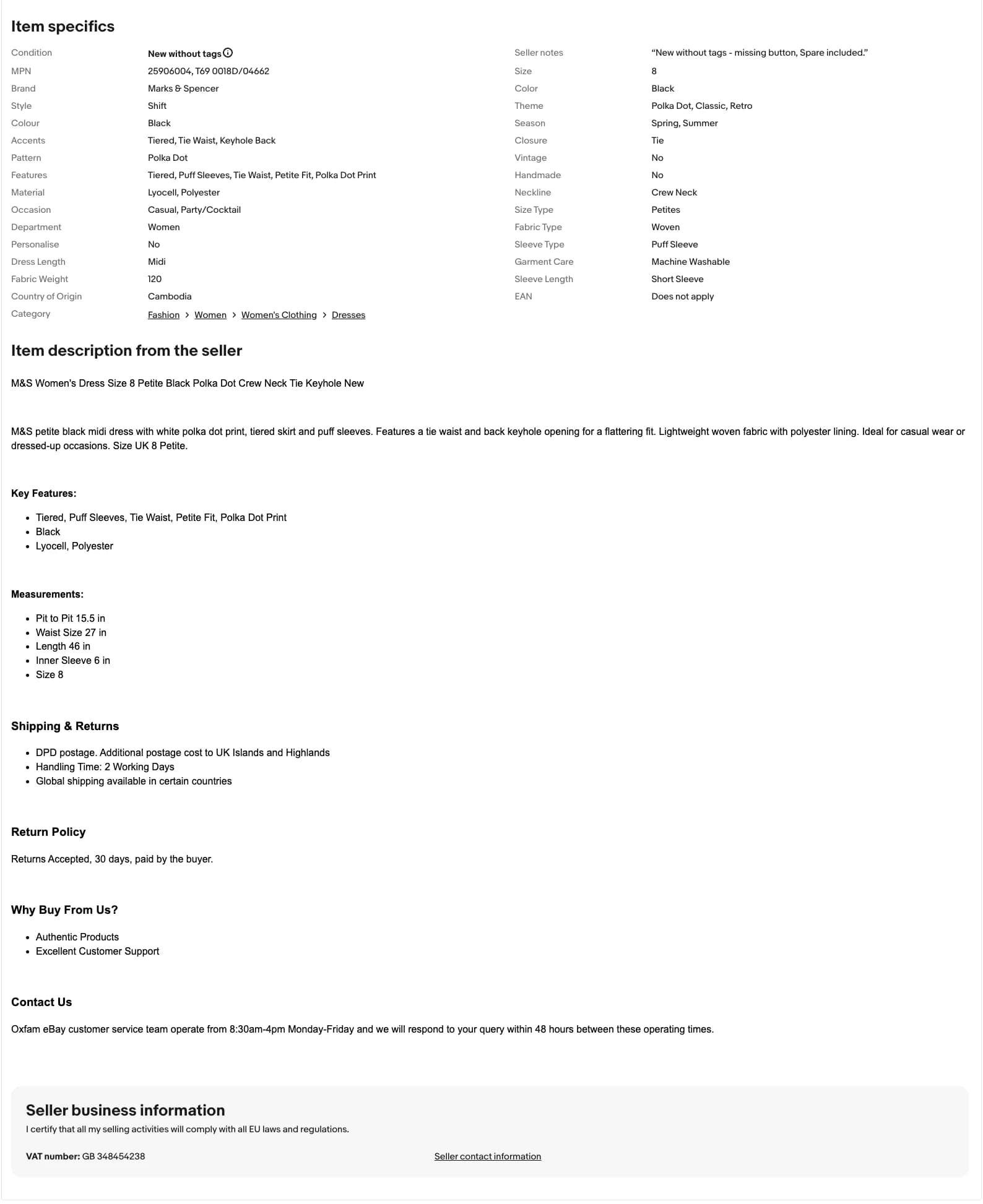 All item specifics covered. Full size grid, fabric composition, care, fit, rise and season. Best possible eBay search engine results guaranteed.
